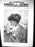 Old 1896 Spirit Summer Perfumes Lady Smelling Flowers Prescott-Davies Victorian