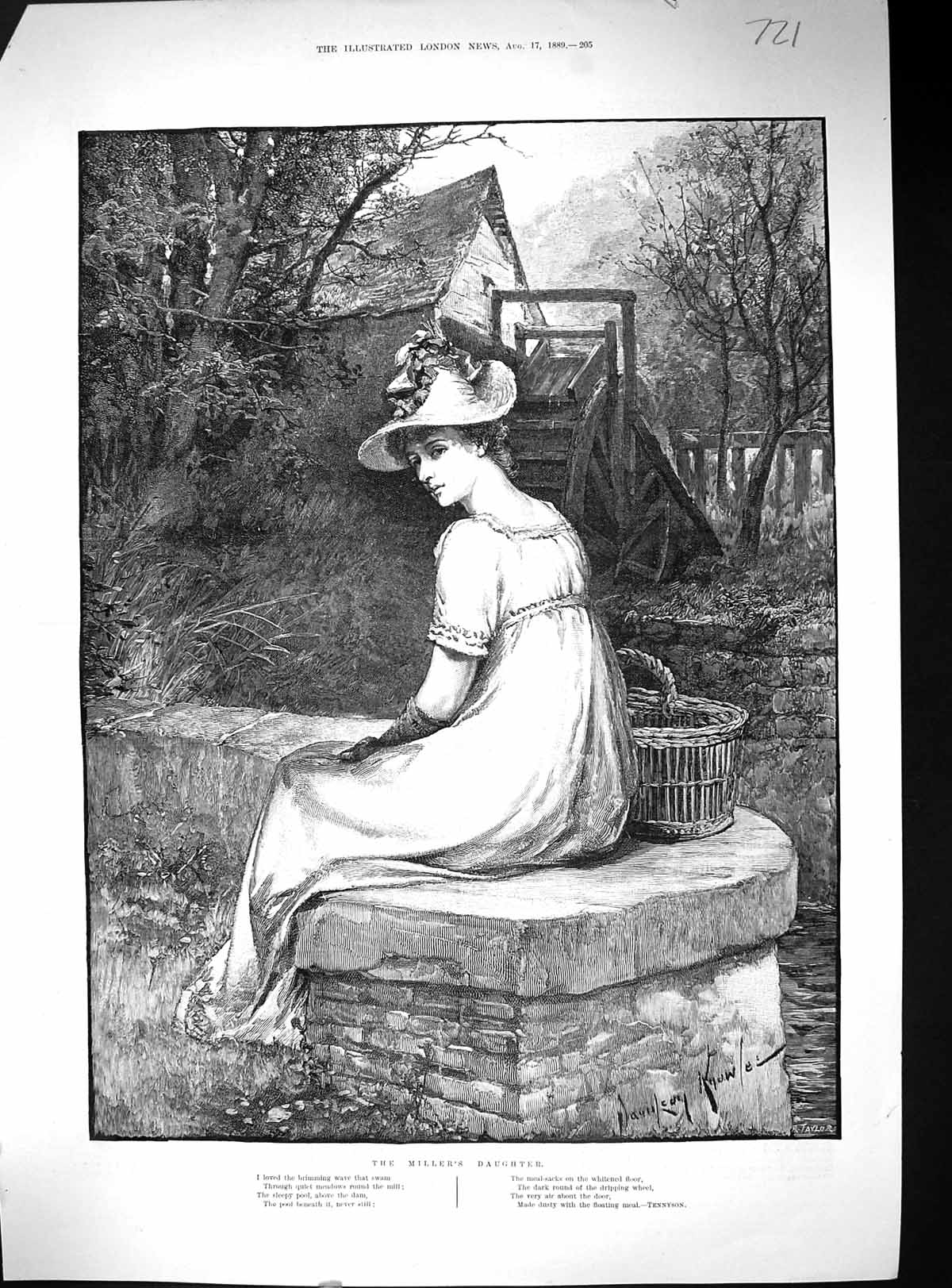 Old 1889 Miller'S Daughter Beautiful Girl Water Mill Davidson Knowles Victorian