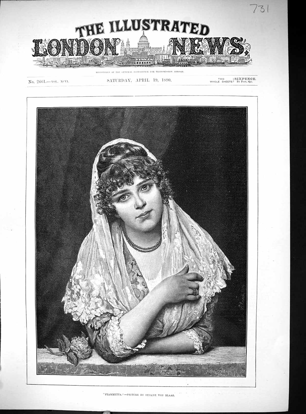 Antique Old Print 1890 Portrait Beautiful Woman Fiammetta Eugene Von Blass 19th