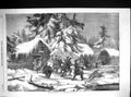 Antique Old Print 1856 Bear Hunting Sweden Men Dogs Sledges Snow Cabin Trees
