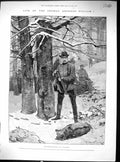 Old Antique Print German Emperor William I Boar Hunting Snow Forest 1887 19th