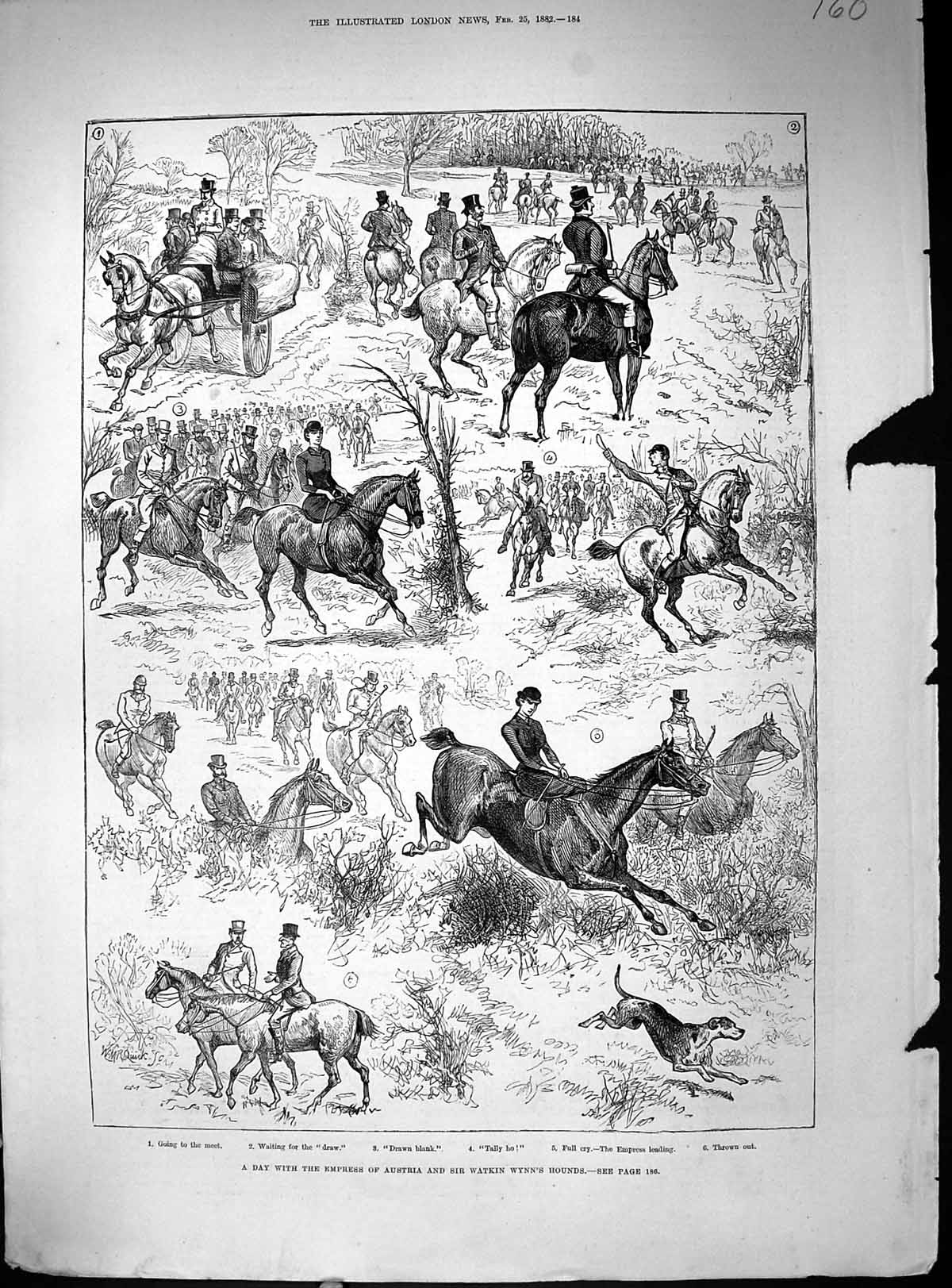 Antique Old Print Empress Austria Sir Watkin Wynn Hounds Hunting Sport 1882