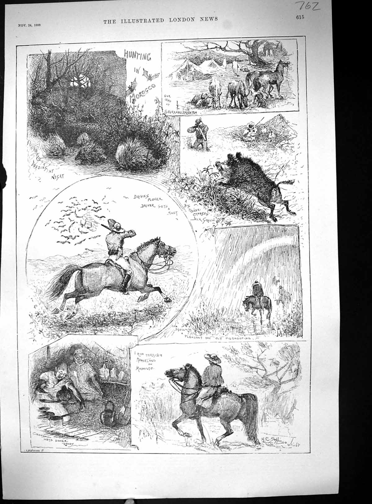 Antique Old Print Hunting Morocco Plover Birds Tusker Shurkabularshish 1888