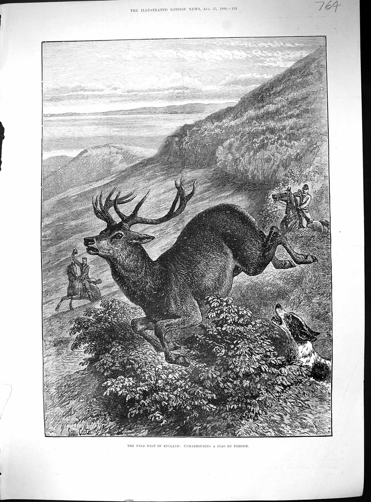 Antique Print 1888 Unharbouring Stag Exmoor Hunting England Mountains Sport