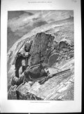 Original Old Antique Print 1884 Big Horn Stalking Rocky Mountains Sport Hunting