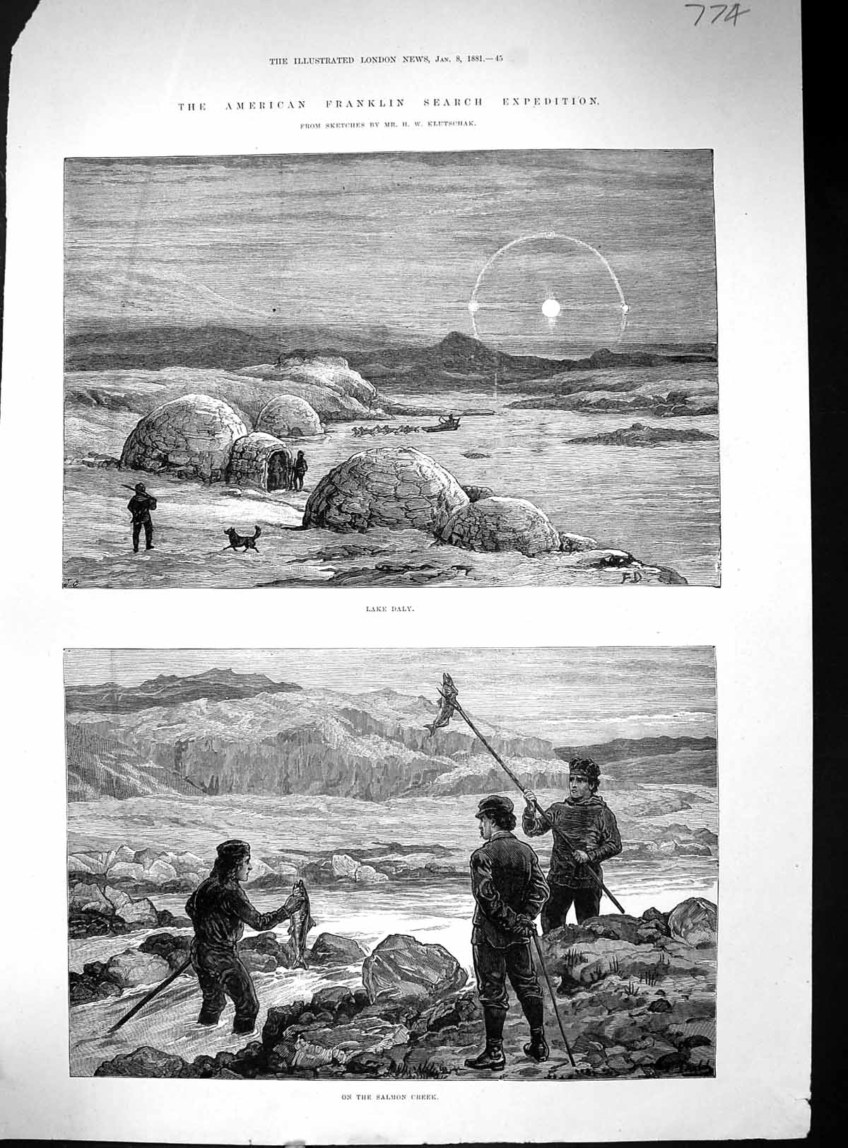 Old 1881 American Franklin Expedition Lake Daly Salmon Creek Fishing Victorian