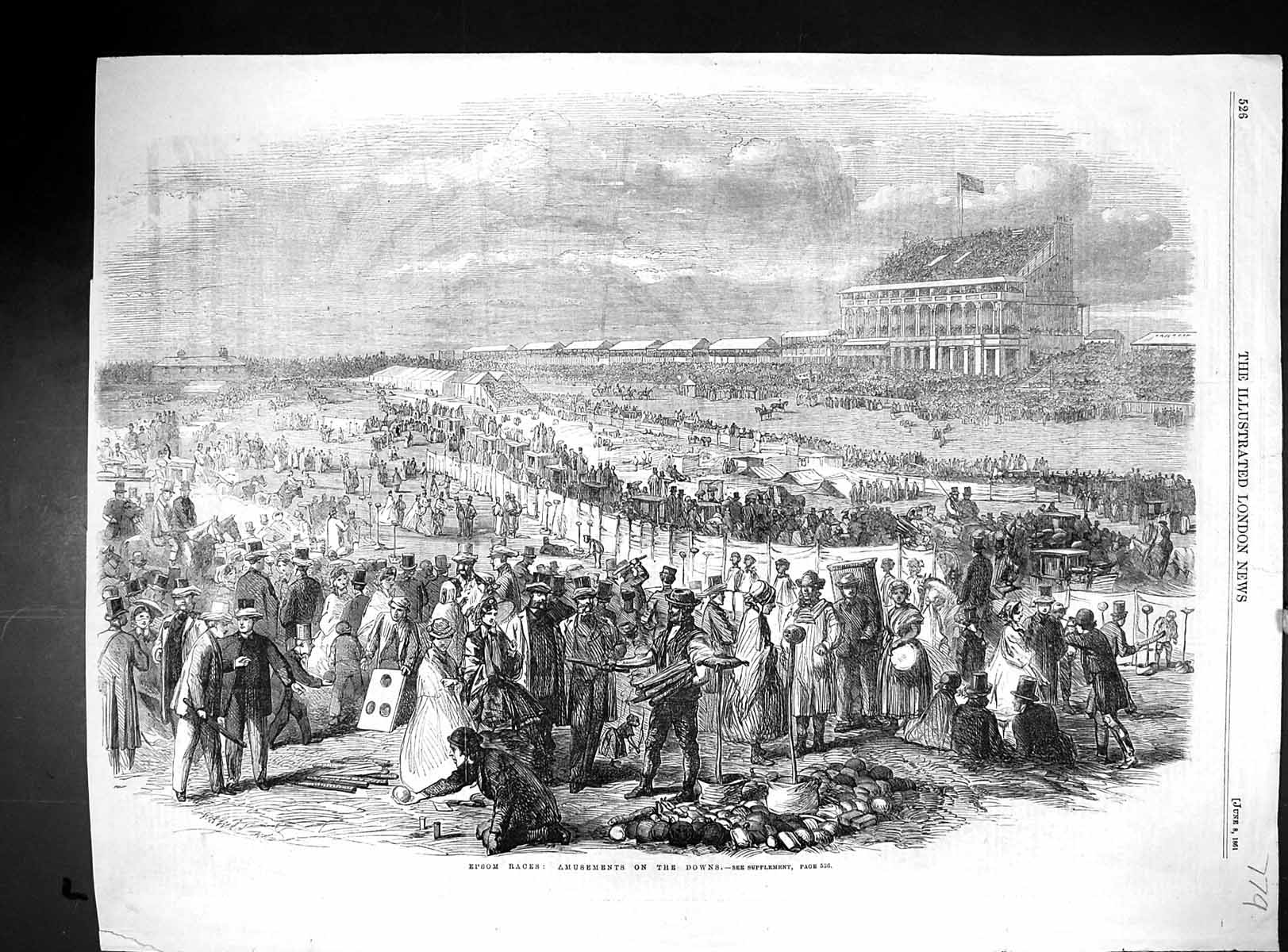 Antique Print 1861 Epsom Horse Racing Sport Amusements Downs Entertainment 19th