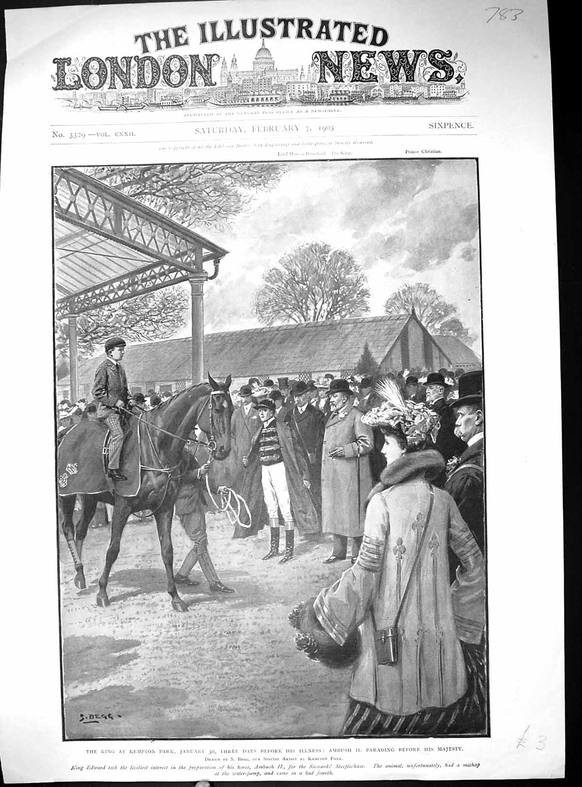 Antique Old Print 1903 King Edward Kempton Park Horse Racing Ambush Ii Sport