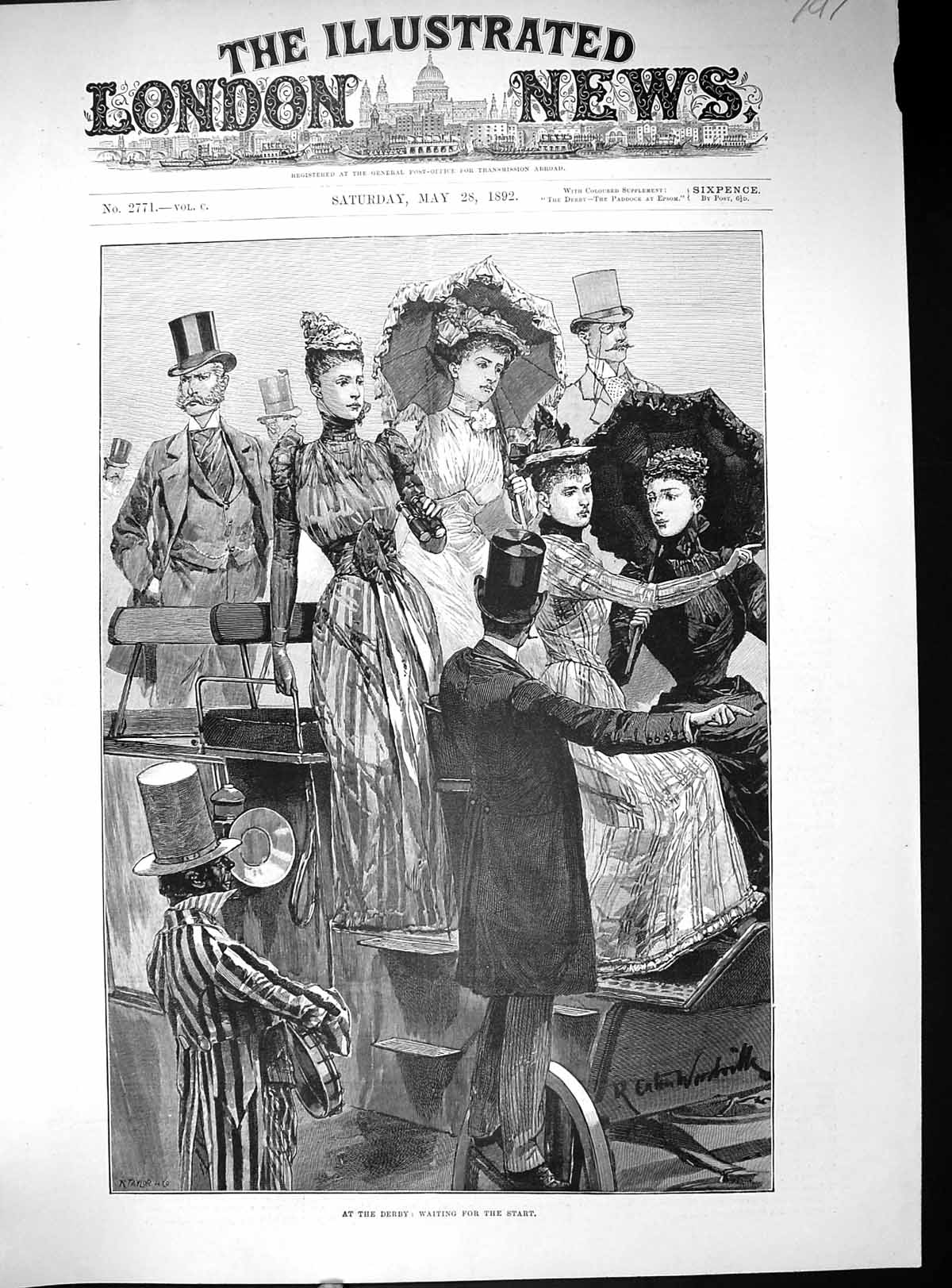 Antique Old Print Derby Horse Racing Sport Spectators 1892 Canton Woodville
