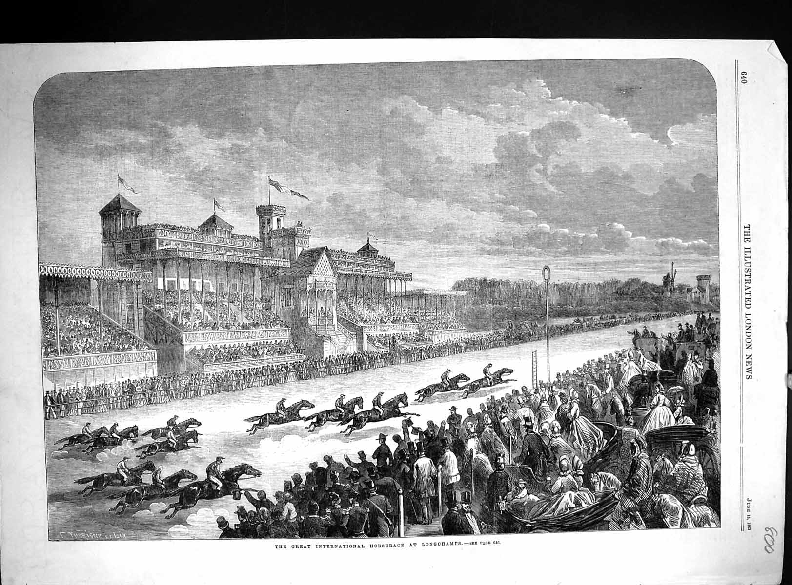 Old Antique Print 1863 Great International Horse Racing Longchamps Sport 19th