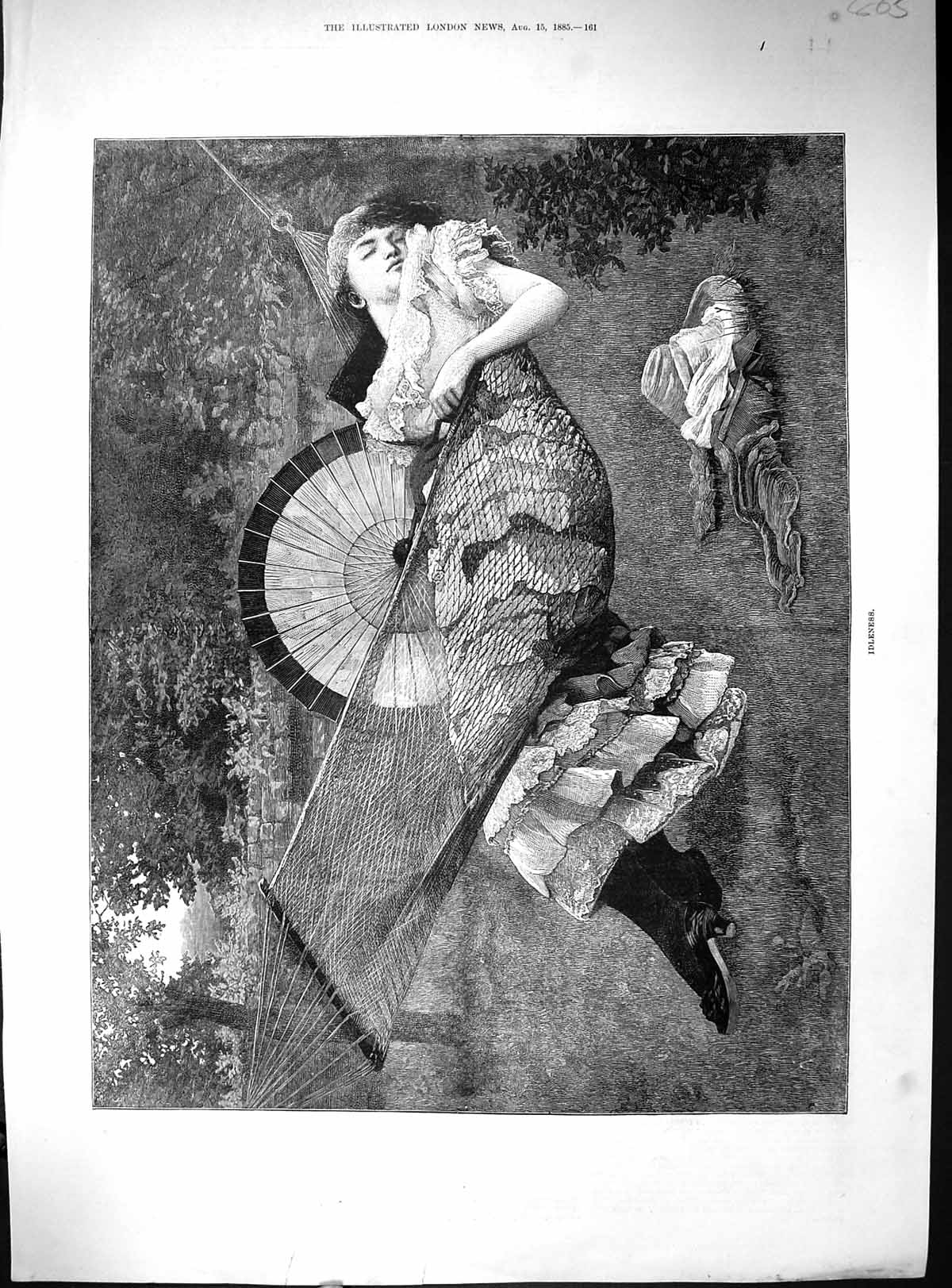 Old Antique Print 1885 Beautiful Woman Sleeping Garden Hammock Idleness 19th