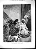 Antique Old Print 1885 Beautiful Women Sitting Hammock Fans Canton Woodville
