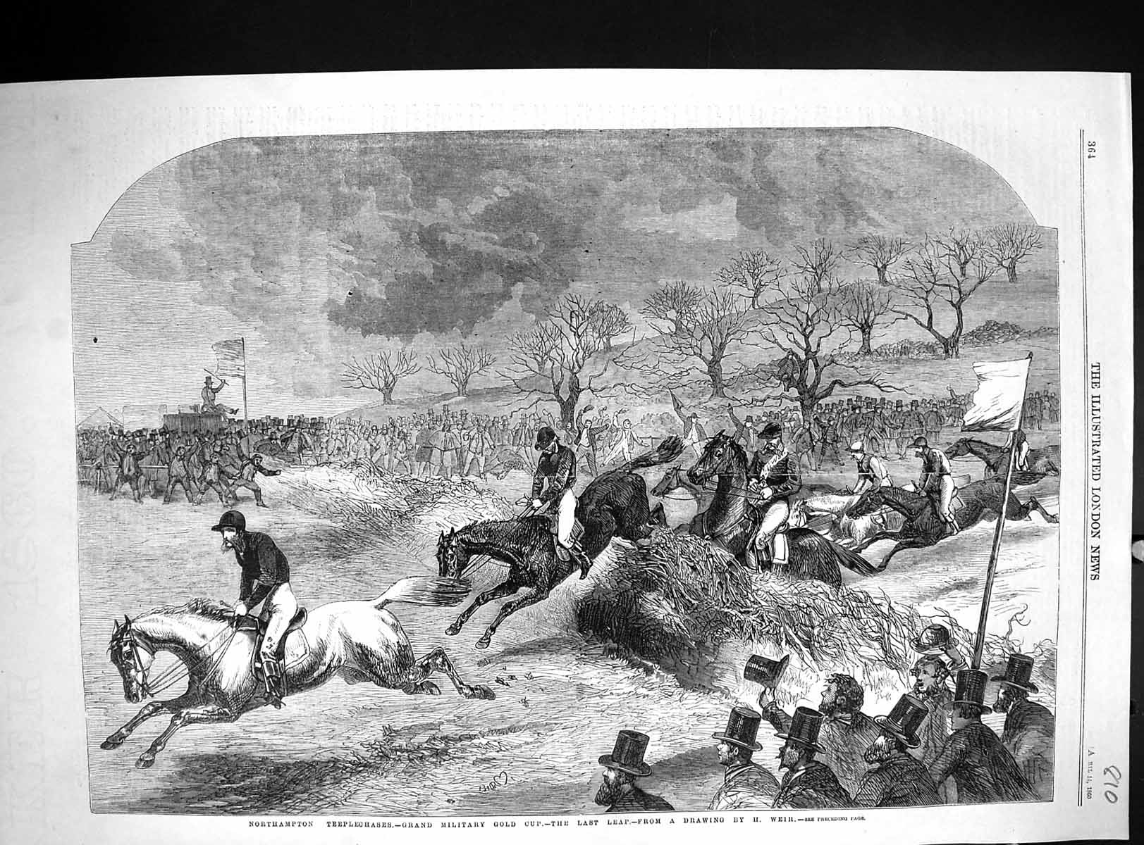 Antique Print 1860 Northampton Steeplechase Horse Race Grand Military GCup 19th