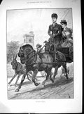 Old Antique Print 1890 Queen'S Highway Horses Donkey Carriage Transport 19th