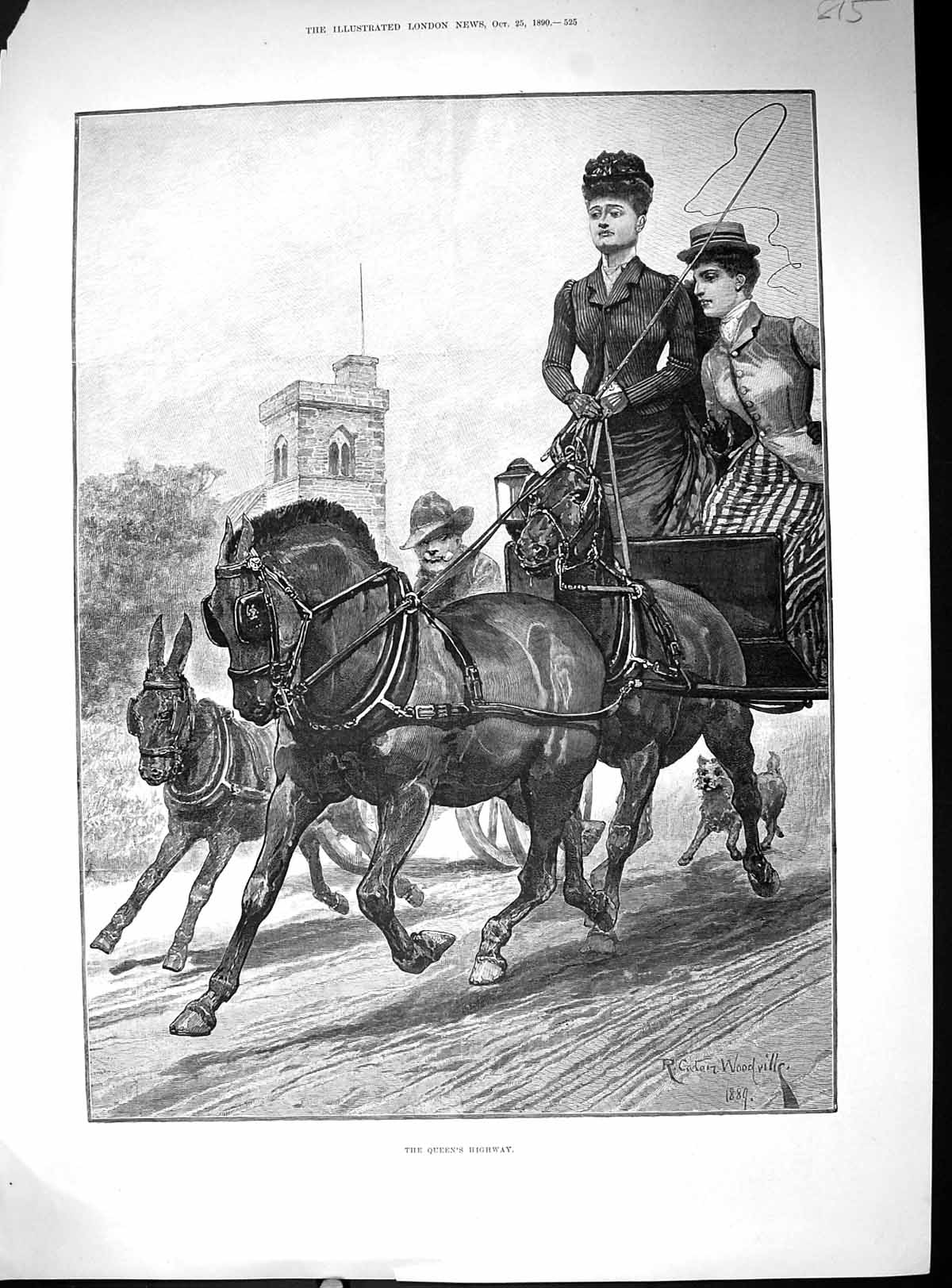 Old Antique Print 1890 Queen'S Highway Horses Donkey Carriage Transport 19th