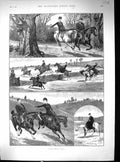 Antique Old Print Paper Chase Surrey England Sport Horses Jumping Fence 1889