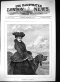 Original Old Antique Print 1879 Whip Hand Beautiful Woman Hound Dog Storey 19th