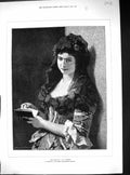 Old Antique Print Beautiful Woman The Mantilla Reading Book Becker 1877 19th