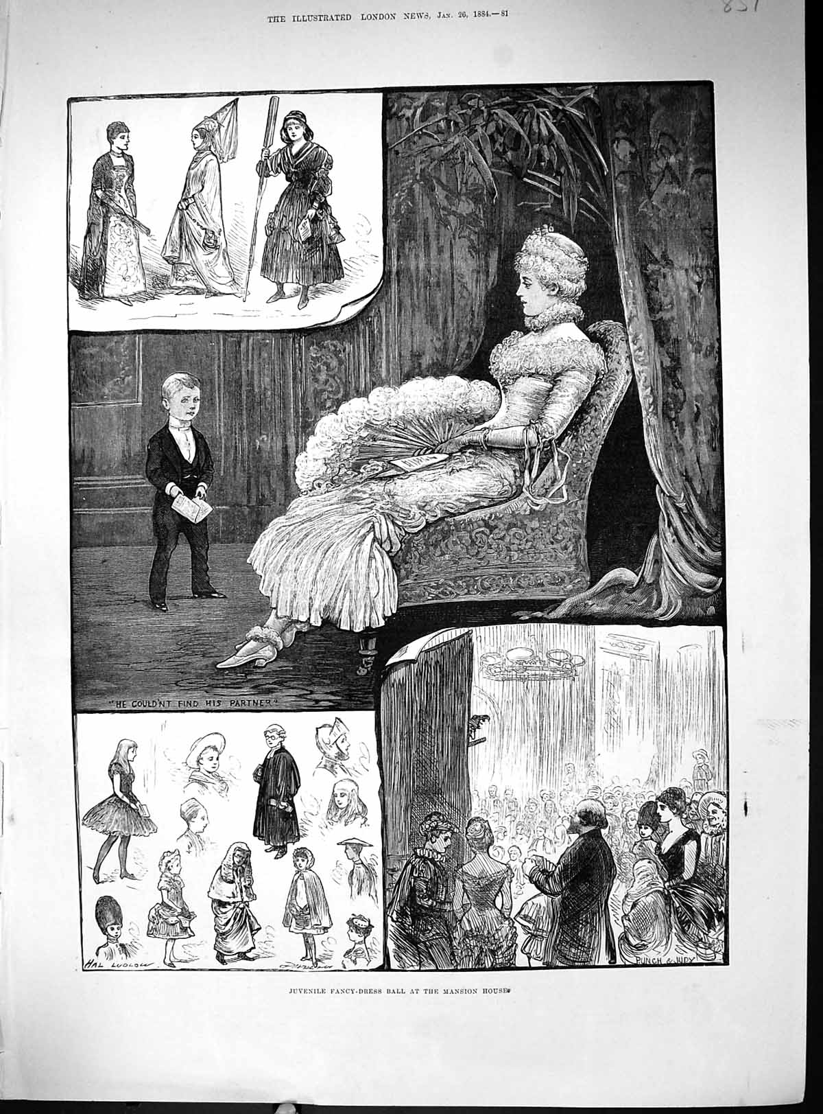 Old Print 1884 Children Juvenile Costumes Fancy Dress Ball Mansion House 19th