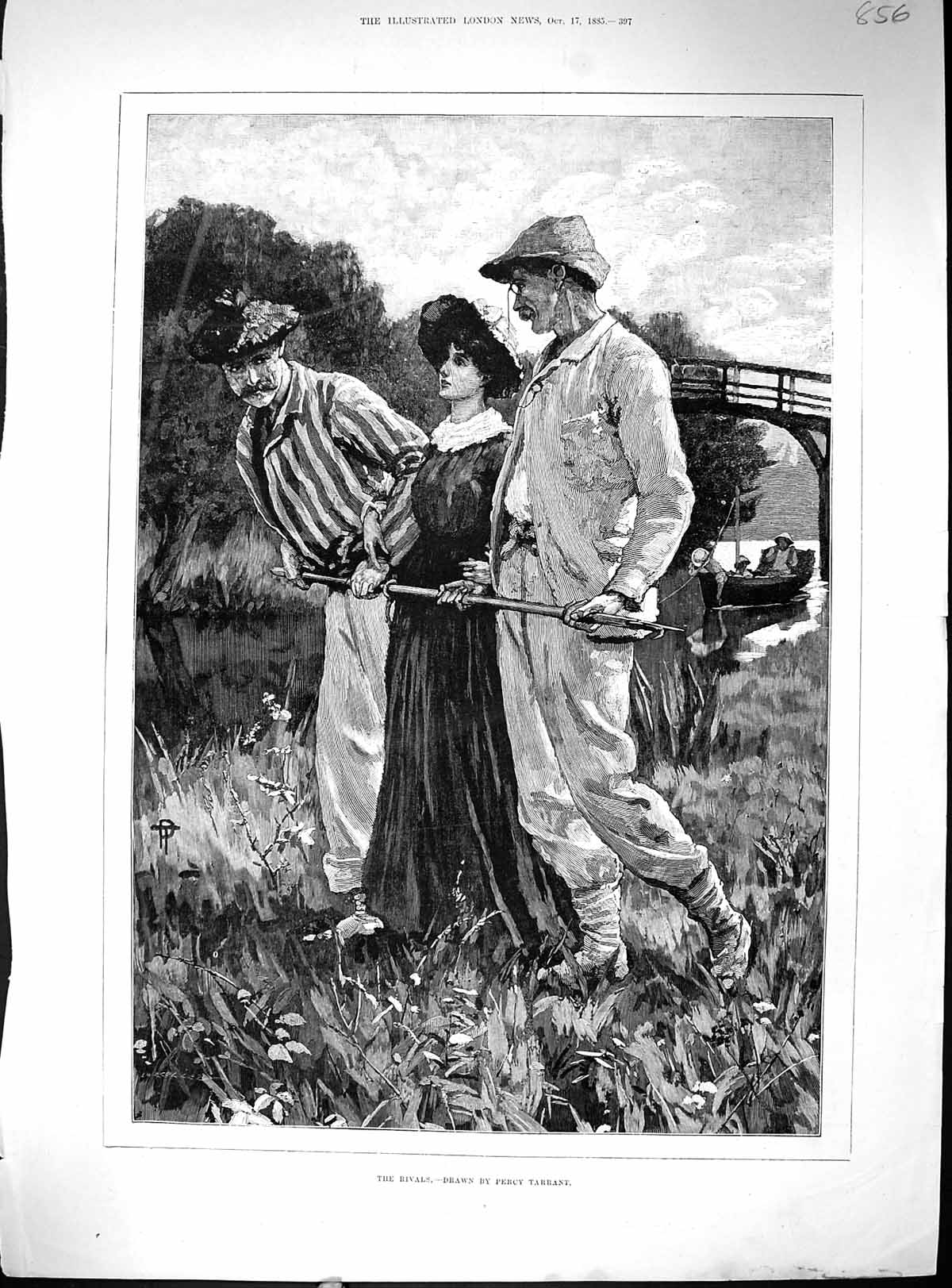 Old 1885 Rivals Romance Men Beautiful Woman River Boat Percy Tarrant Victorian