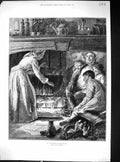 Old Print 1880 Pleasures Anticipation Family Home Cooking Pig Fire Emslie 19th