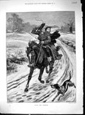 Old Man Lady Riding Horse Country Lane Dog Snow Late For Dinner 1881 Victorian