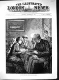 Old Print End Year Eve Clock Striking Twelve Family Man Reading Book 1881 19th