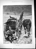 Antique Print 1882 Royal Mail Coach Drunk Postman Snow Delayed Post Berkley