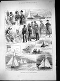 Antique Old Print Royal Thames Yacht Club Amateur Sailing Match Sport 1883 19th