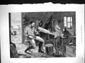 Original Old Antique Print Dadd 877 Man Boys Lesson Boat Buildings Wood-Working