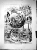 Antique Print 1885 English Hop Garden Hop-Picking Men Agriculture Industry 19th