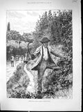 Original Old Antique Print 1886 Agriculture Scene October Man Trimming Hedges