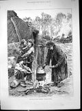 Antique Print 1886 Agriculture Scene December Charcoal Burners Family Fire 19th