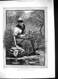 Old Print 1881 Young Woman Dinner Time Reapers Agriculture Picnic Basket 19th