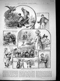 Antique Print 1889 Village Flower Show Cottage Garden Grapes Window Plants 19th