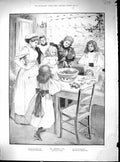 Antique Print 1896 Christmas Cook Dinner Table Children Family Holly Sauber