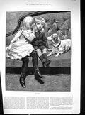 Original Old Antique Print 1884 Children Sitting Sa Whispering Secret Puppy Dog