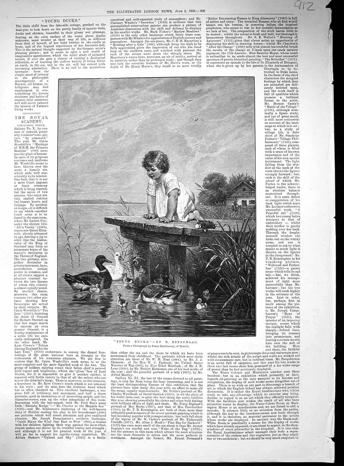 Antique Old Print 1888 Young Ducks Little Girl Wooden Pier Toy Doll Beyschlag