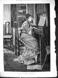 Original Old Antique Print 1881 -Time Melody Lady Playing Music Piano Victorian