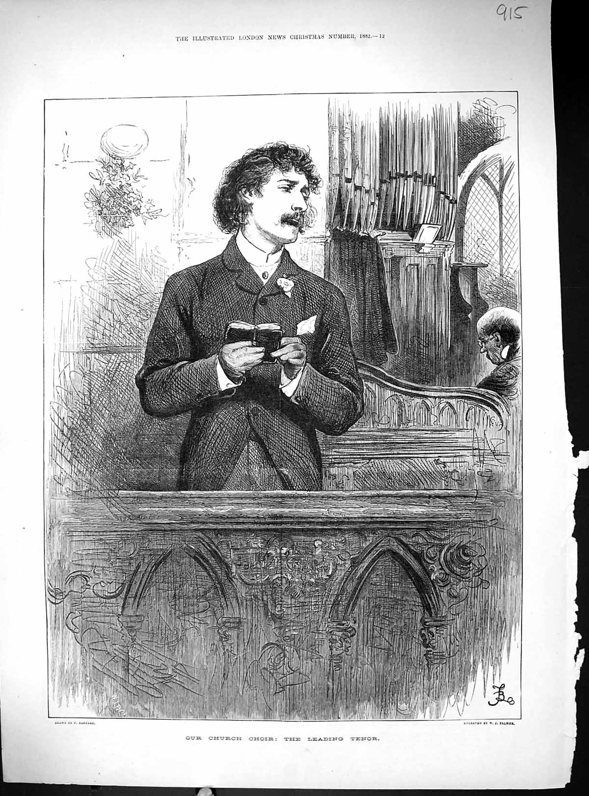 Antique Old Print 1882 Church Choir Portrait Man Leading Tenor Music Palmer