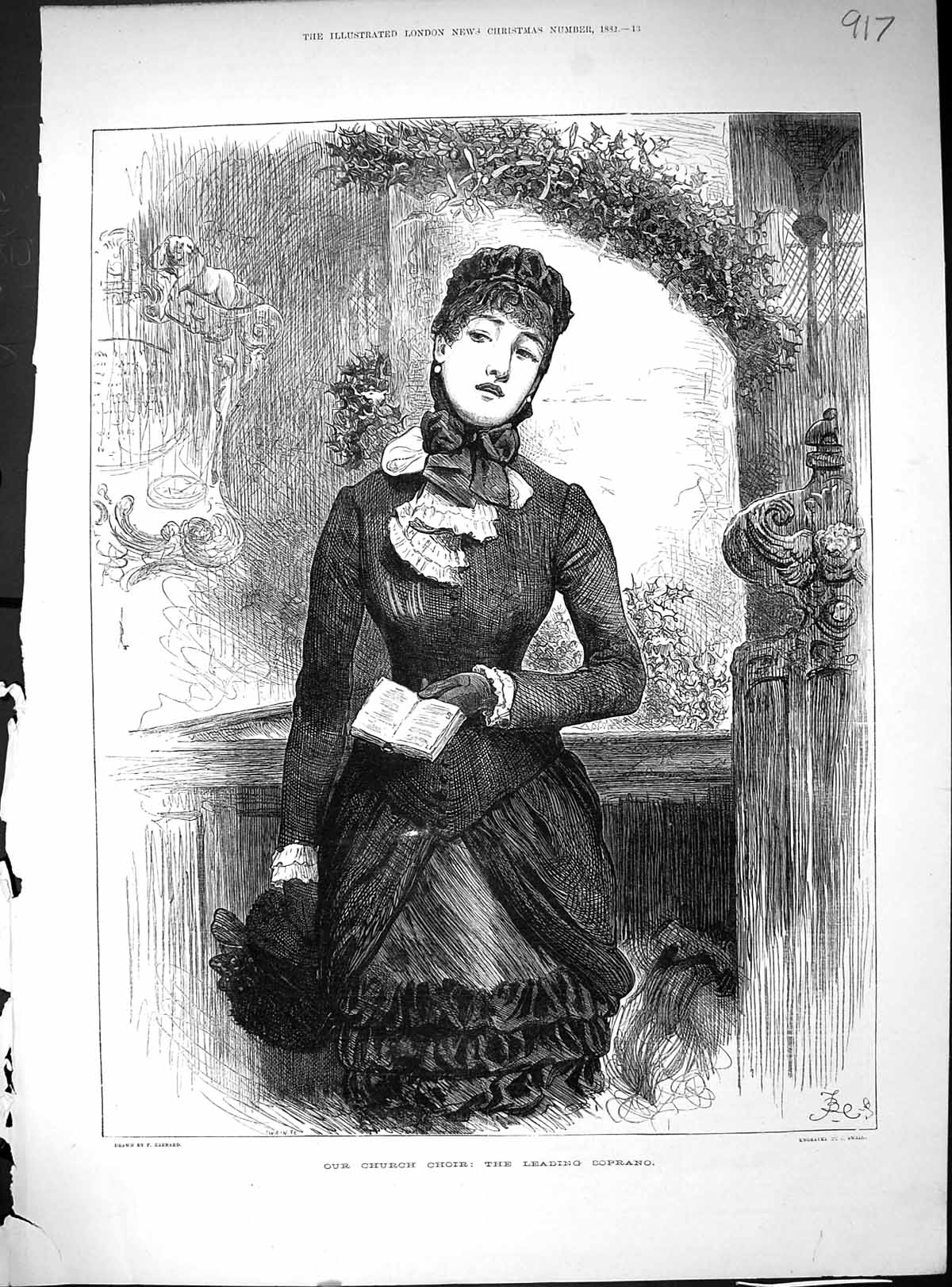 Old Print 1882 Church Choir Beautiful Woman Leading Soprano Music Singer 19th