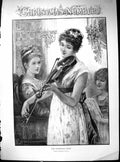 Antique Old Print Christmas Hymn Beautiful Woman Music Violin Girl Singing