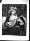 Antique Old Print Una Toccata Beautiful Woman Music Instrument 1883 Phillott