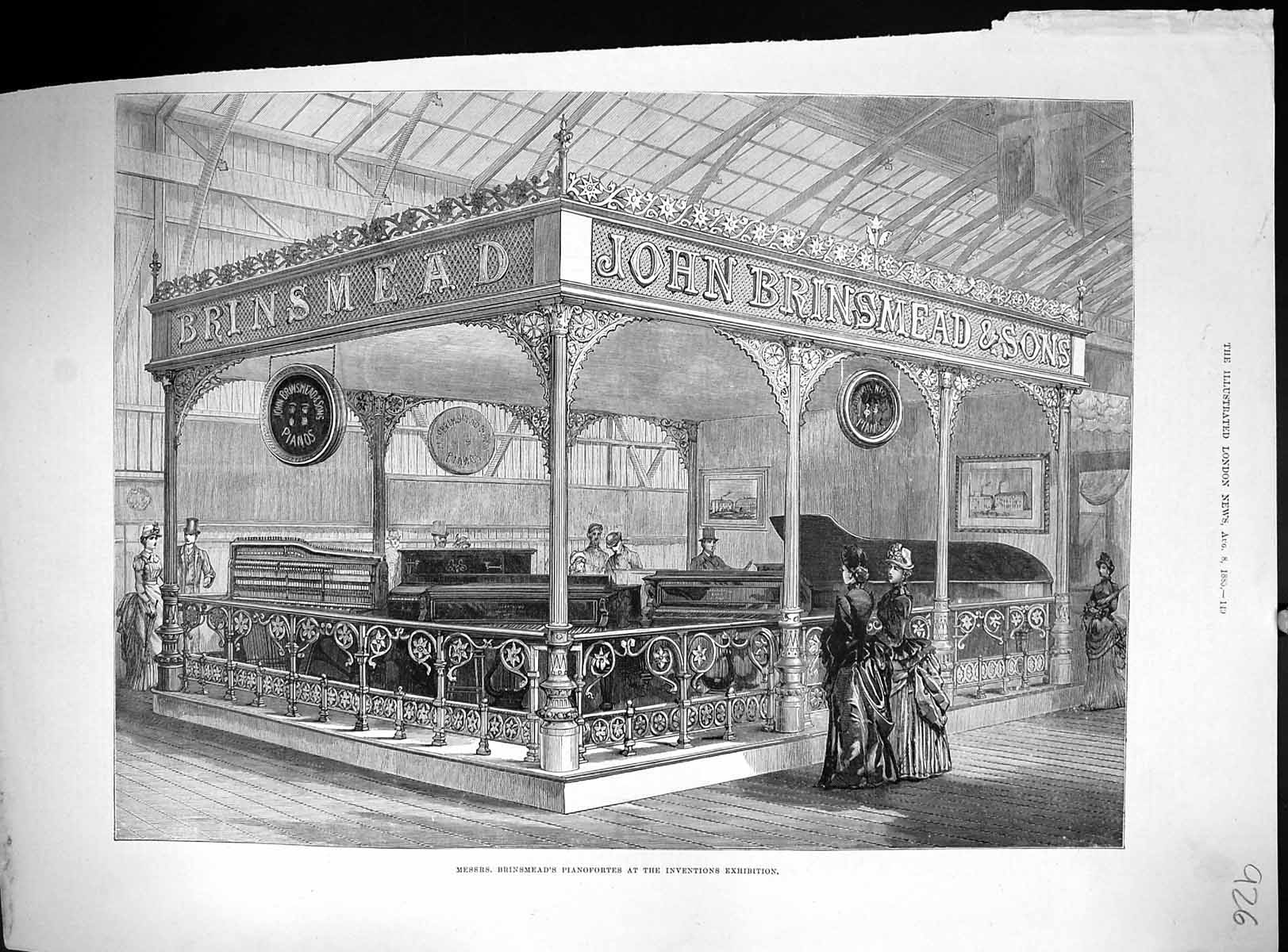 Original Old Antique Print 1885 John Brinsmead Pianortes Inventions Exhibition