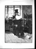 Antique Old Print 1886 Man Reading Letter Music Instrument Score Carl Rickelt