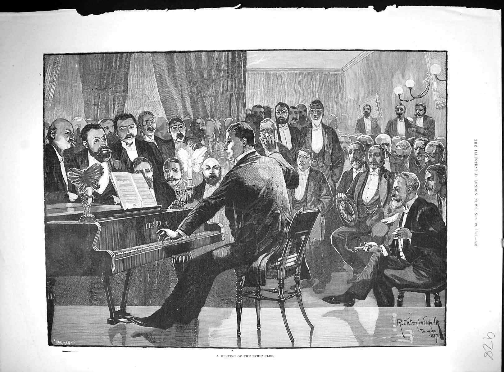 Original Old Antique Print 1887 Men Music Meeting Lyric Club Canton Woodville
