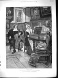 Antique Old Print 1888 Man Lady Playing Music Instruments Besant Forestier 19th