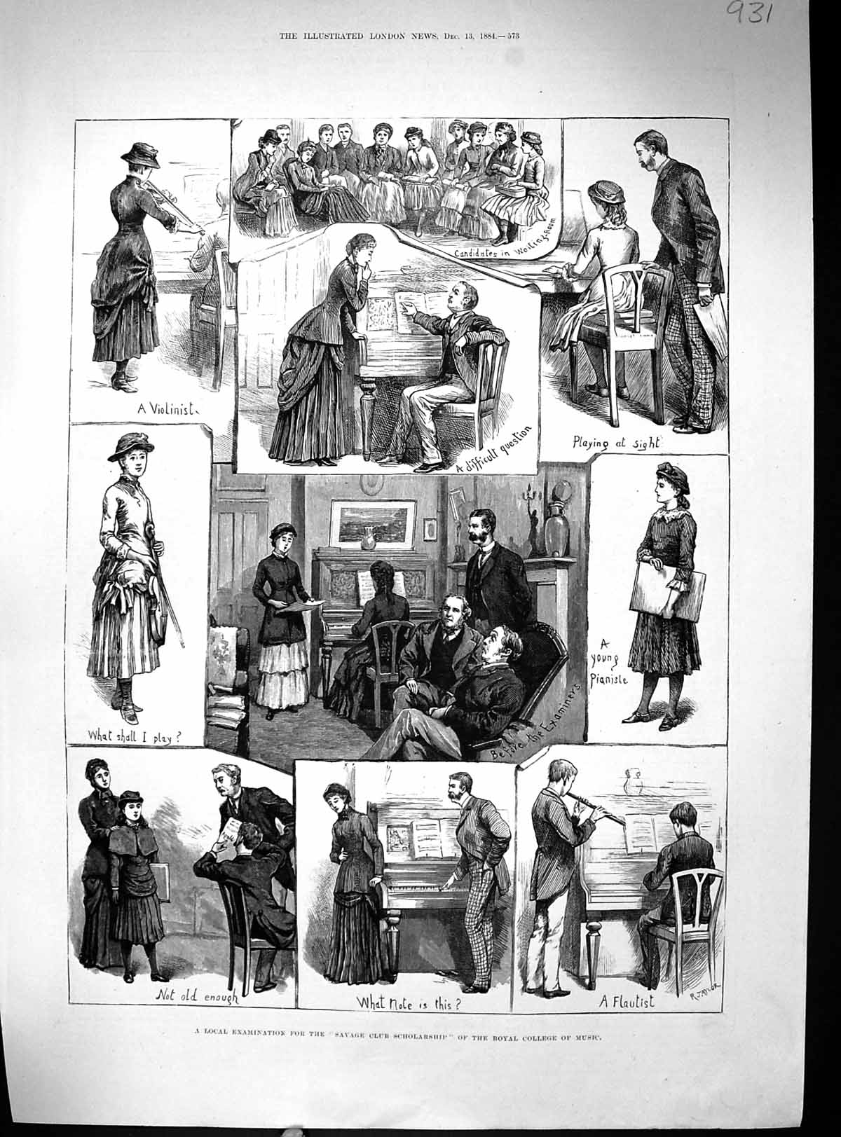 Old 1884 Local Examination Savage Club Scholarship Royal College Musi Victorian