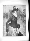 Old Antique Print 1889 Beautiful Woman Foggy Morning Street Scene Cowell 19th