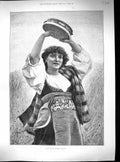 Original Old Antique Print 1889 Italian Reapers Festival Beautiful Woman 19th